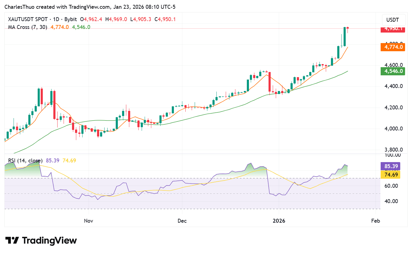 Tether Gold (XAUt) price chart