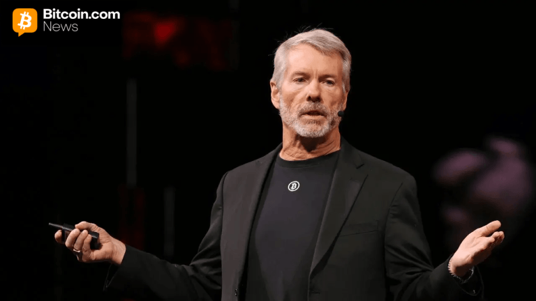 Strategy founder Michael Saylor on stage speaking.