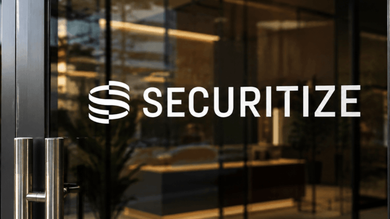 Securitize logo on glass wall